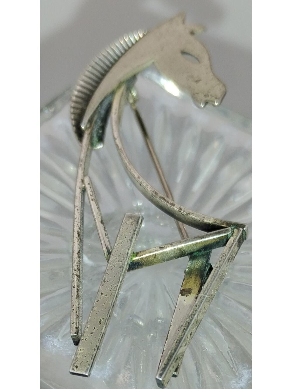 Vintage Modernist Horse Head Brooch 2.5" Silver Tone Equestrian Pin